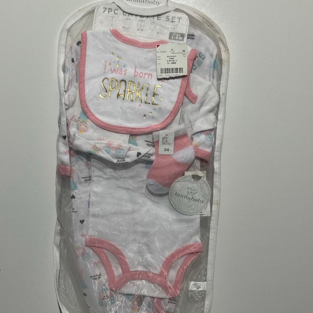 Koala Baby 7PC Layette Set Pink White Sparkle Princess 3-6โ Months KLF01873